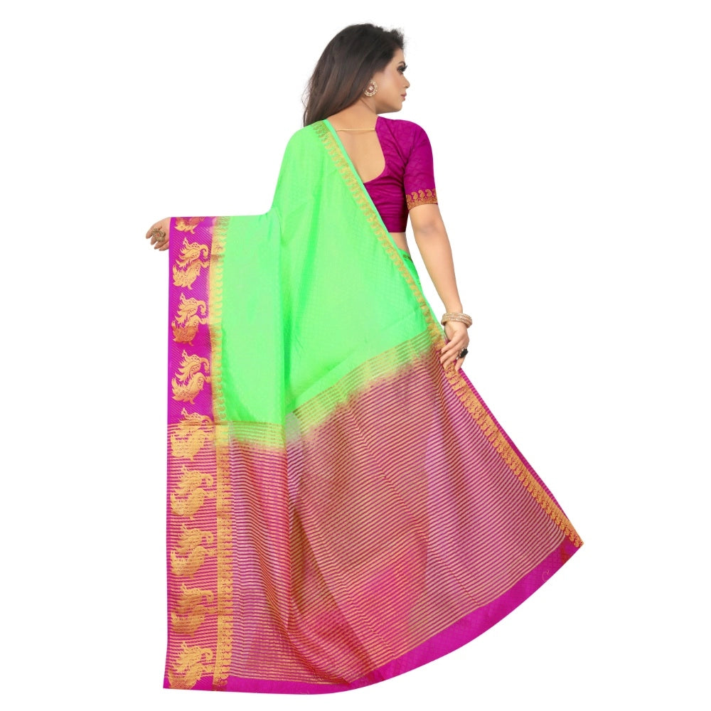 Generic Women's Kanjivaram Silk Saree With Unstitched Blouse Piece (Light Green, 5-6 Mtrs)