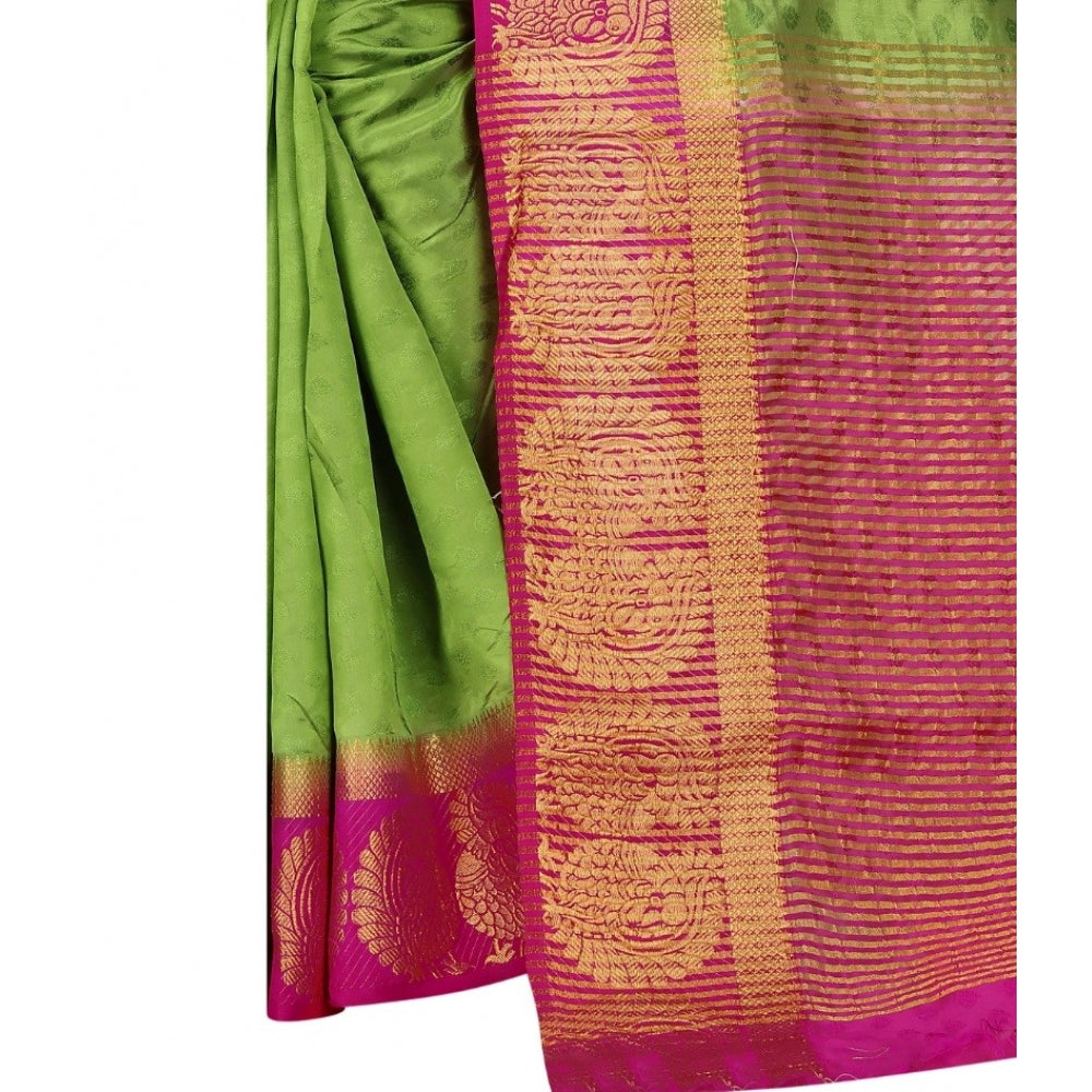 Generic Women's Kanjivaram Silk Saree With Unstitched Blouse Piece (Green, 5-6 Mtrs)