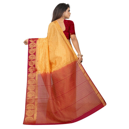 Generic Women's Kanjivaram Silk Saree With Unstitched Blouse Piece (Yellow, 5-6 Mtrs)