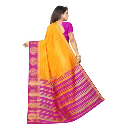 Generic Women's Kanjivaram Silk Saree With Unstitched Blouse Piece (Yellow, 5-6 Mtrs)