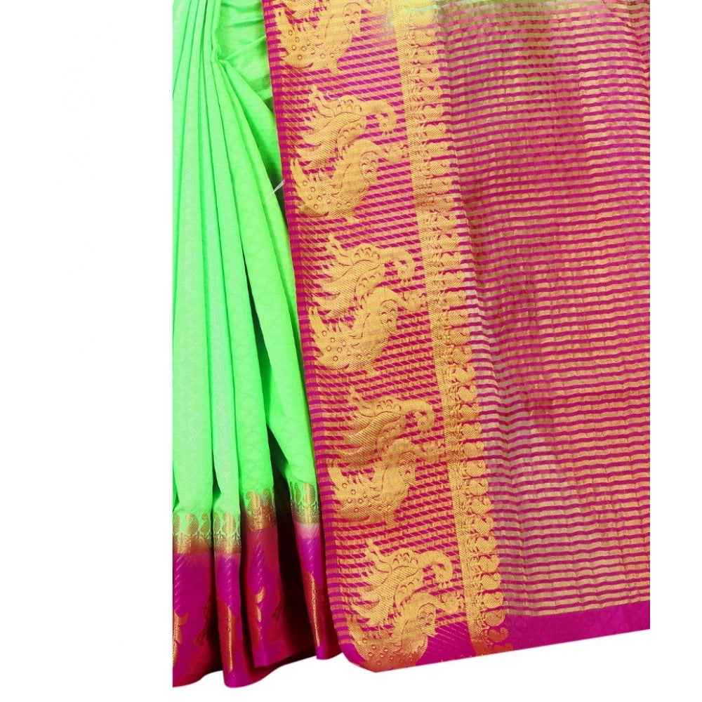 Generic Women's Kanjivaram Silk Saree With Unstitched Blouse Piece (Light Green, 5-6 Mtrs)