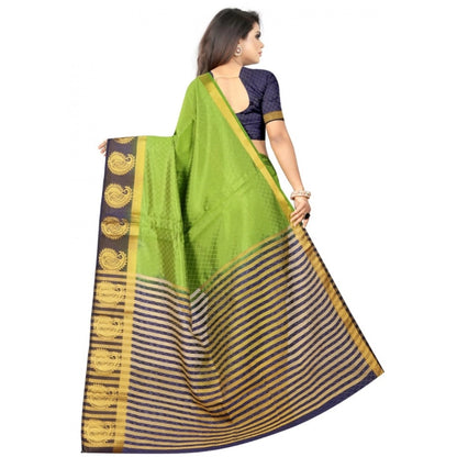 Generic Women's Kanjivaram Silk Saree With Unstitched Blouse Piece (Green, 5-6 Mtrs)