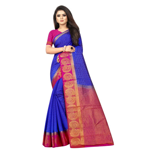 Generic Women's Kanjivaram Silk Saree With Unstitched Blouse Piece (Blue, 5-6 Mtrs)