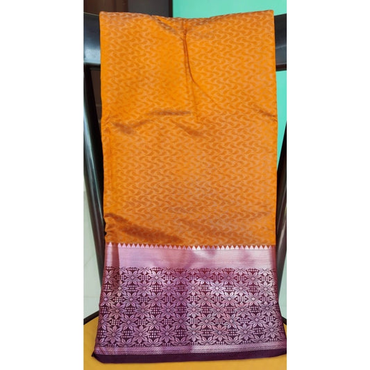 Generic Women's Kanjivaram Silk Saree With Unstitched Blouse Piece (Yellow, 5-6 Mtrs)