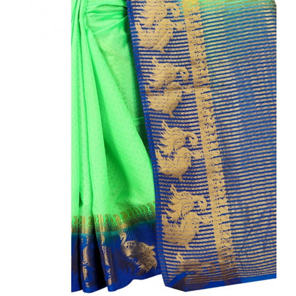 Generic Women's Kanjivaram Silk Saree With Unstitched Blouse Piece (Light Green, 5-6 Mtrs)