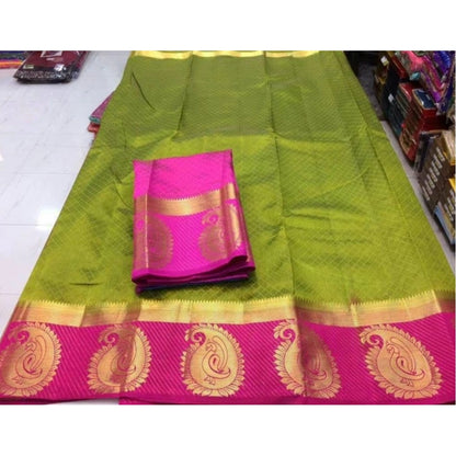 Generic Women's Kanjivaram Silk Saree With Unstitched Blouse Piece (Green, 5-6 Mtrs)