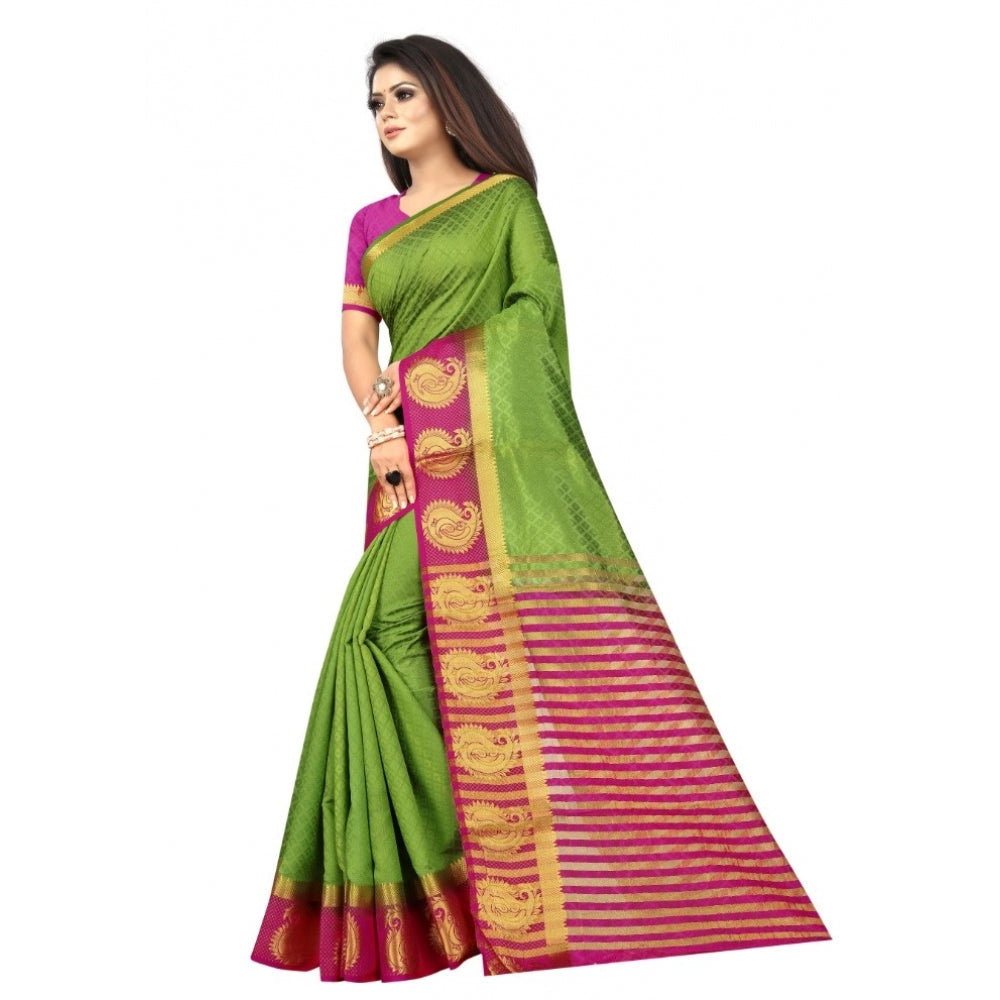 Generic Women's Kanjivaram Silk Saree With Unstitched Blouse Piece (Green, 5-6 Mtrs)