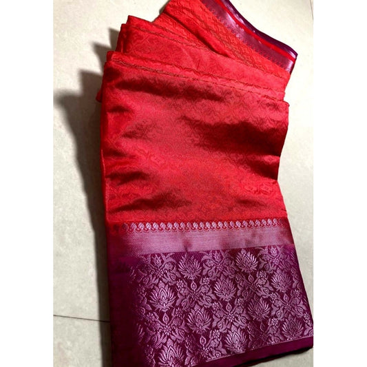 Generic Women's Kanjivaram Silk Saree With Unstitched Blouse Piece (Red, 5-6 Mtrs)