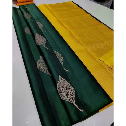 Generic Women's Borderless Kanjivaram Silk Sarees With Unstitched Blouse (Green)