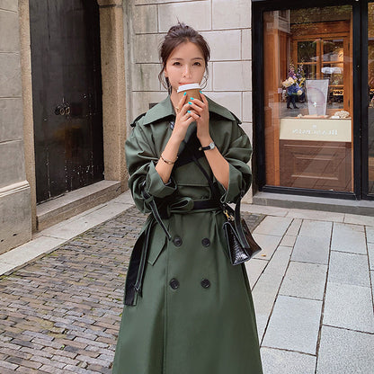 Loose Mid-length Retro Coat Army Green Double-breasted Trench Coat