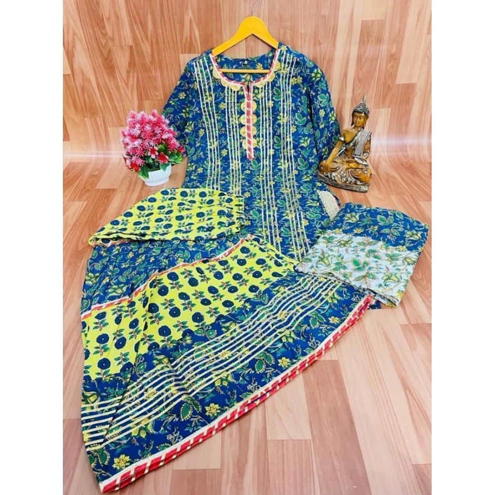 Generic Women's Full Gota Work Cotton Kurti And Sharara With Dupatta Set (Multi Color)