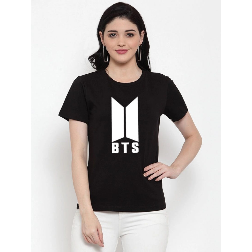 Generic Women's Cotton Blend Bts Print Printed T-Shirt (Black)