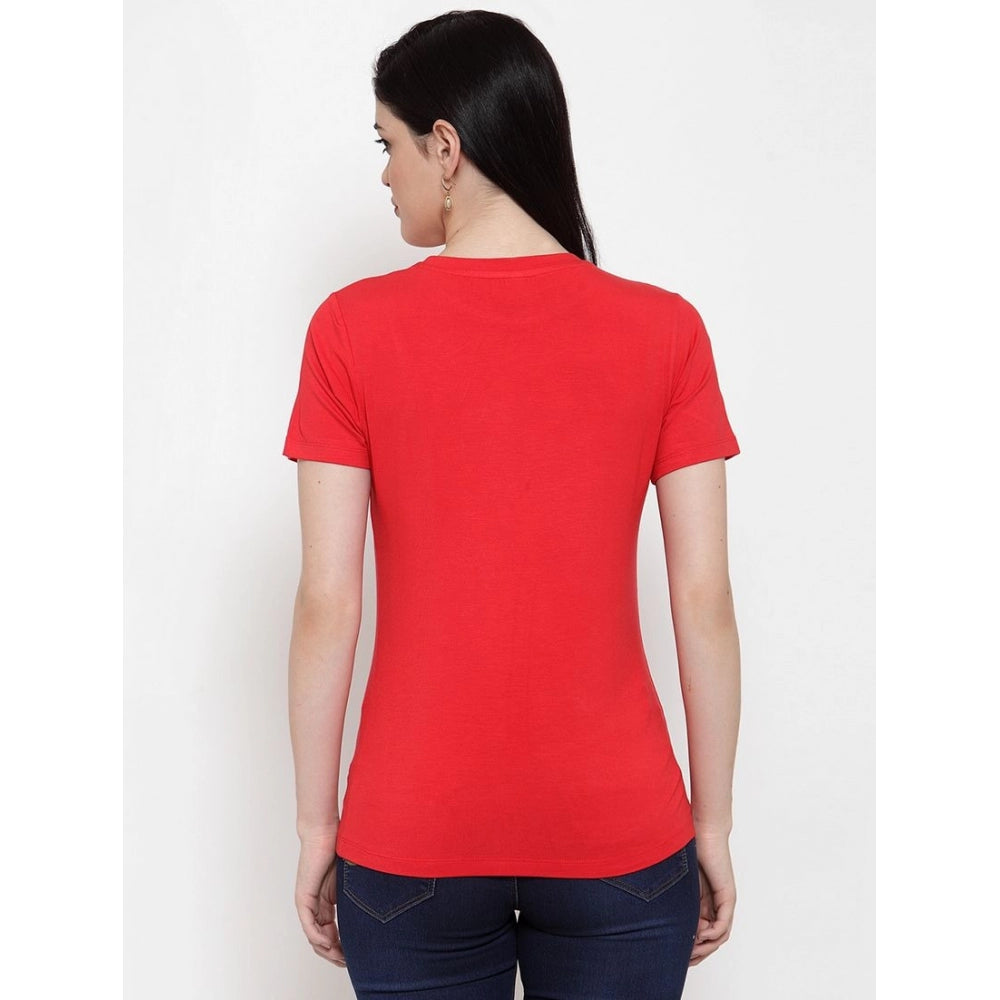 Generic Women's Cotton Blend Rabbit Printed T-Shirt (Red)