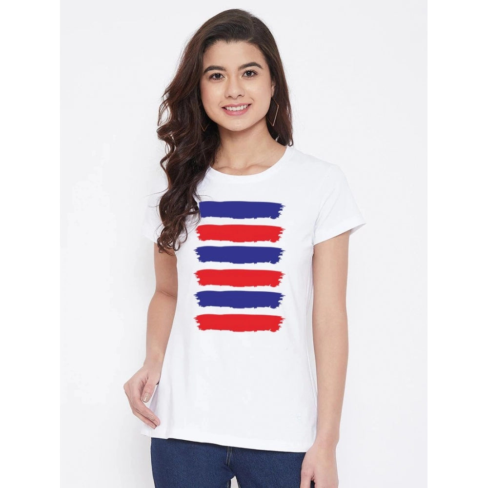 Generic Women's Cotton Blend Purple And Red Lines Printed T-Shirt (White)