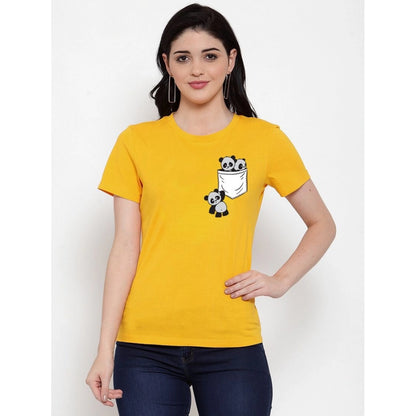 Generic Women's Cotton Blend Pandas In My Pocket Printed T-Shirt (Yellow)