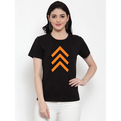 Generic Women's Cotton Blend Up Arrow Print Printed T-Shirt (Black)