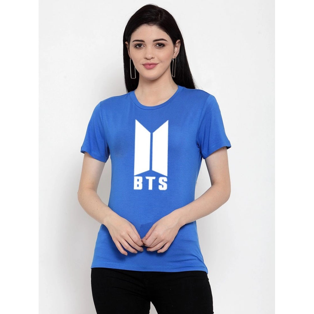 Generic Women's Cotton Blend Bts Print Printed T-Shirt (Blue)