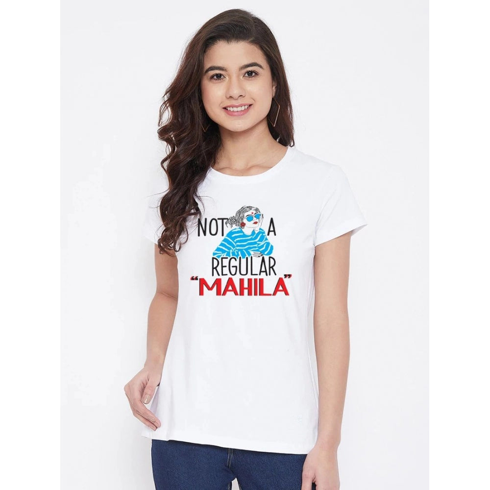 Generic Women's Cotton Blend Not A Regular Mahila Printed T-Shirt (White)