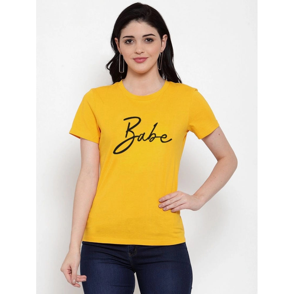 Generic Women's Cotton Blend Babe Printed T-Shirt (Yellow)