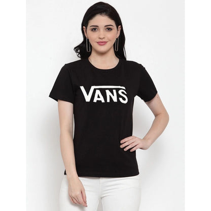 Generic Women's Cotton Blend Vans Printed T-Shirt (Black)