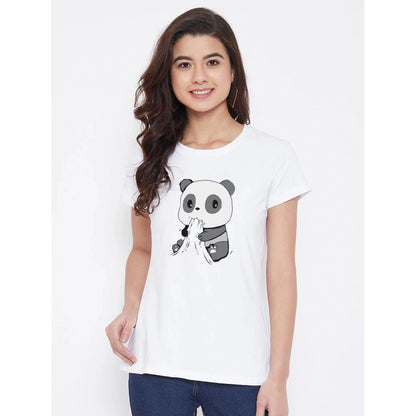 Generic Women's Cotton Blend Panda Bites Printed T-Shirt (White)