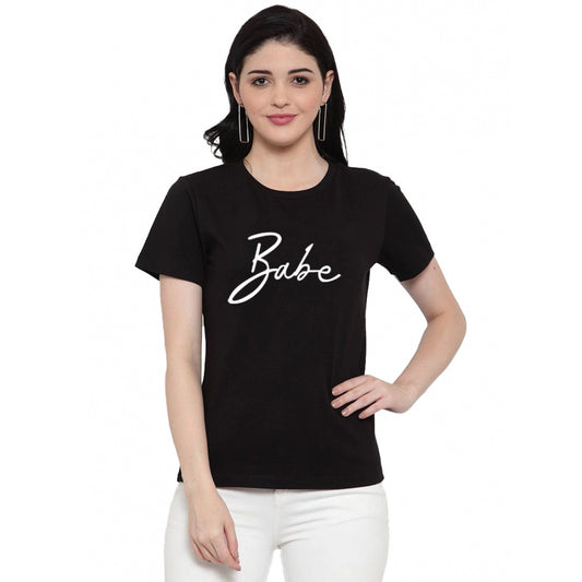 Generic Women's Cotton Blend Babe Printed T-Shirt (Black)