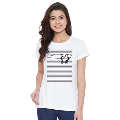 Generic Women's Cotton Blend Peeping Panda Printed T-Shirt (White)