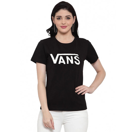 Generic Women's Cotton Blend Vans Printed T-Shirt (Black)