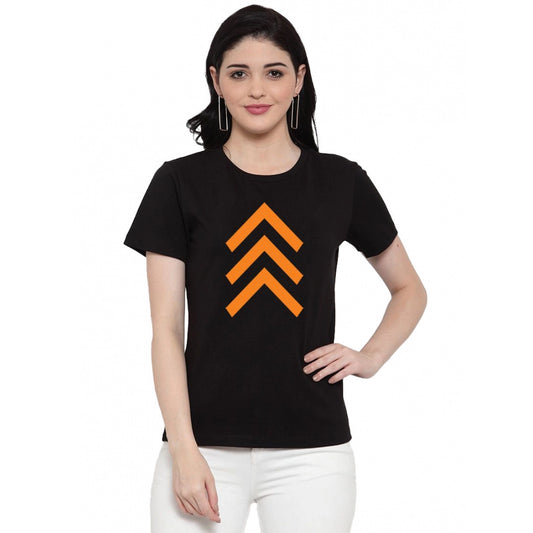 Generic Women's Cotton Blend Up Arrow Print Printed T-Shirt (Black)