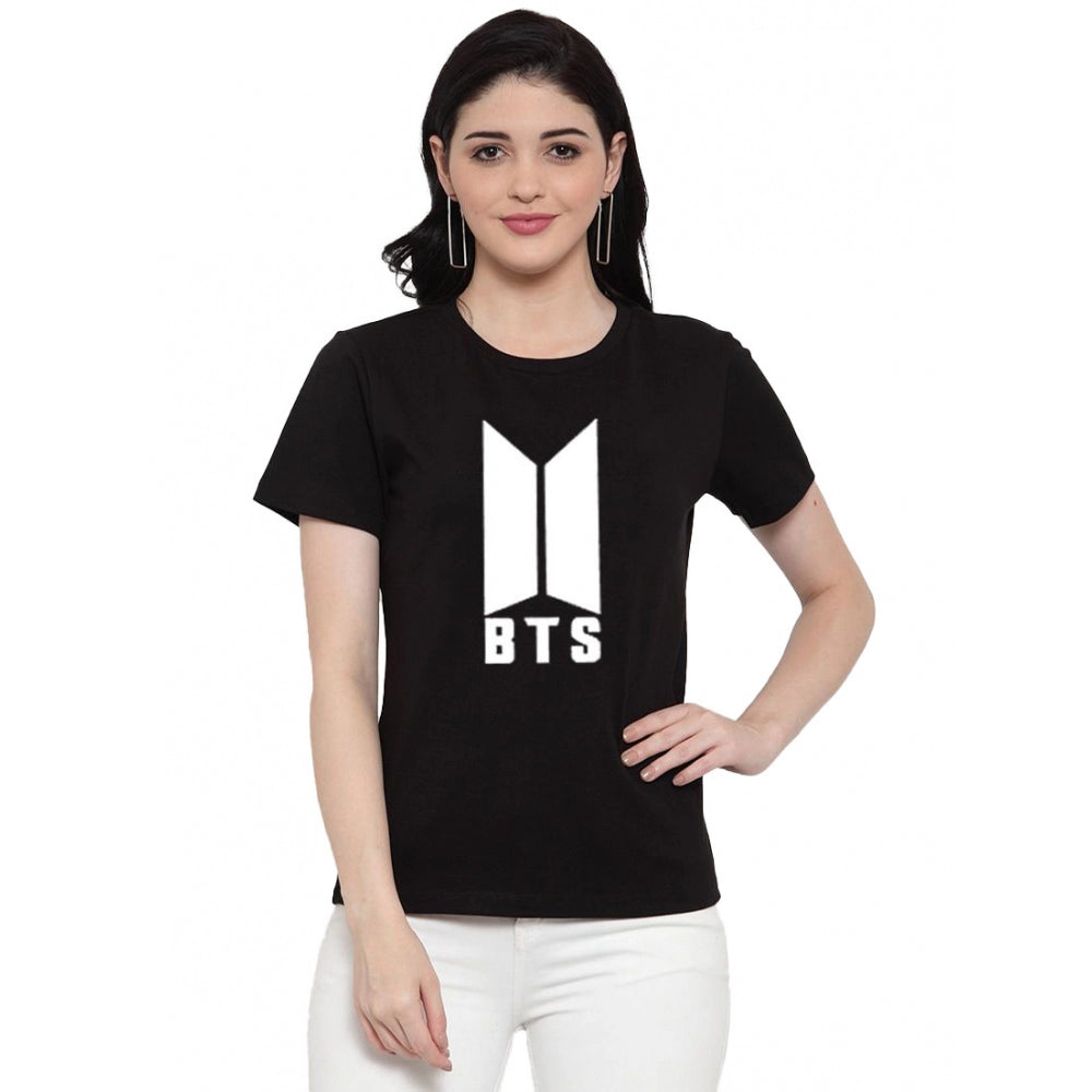 Generic Women's Cotton Blend Bts Print Printed T-Shirt (Black)