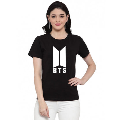 Generic Women's Cotton Blend Bts Print Printed T-Shirt (Black)