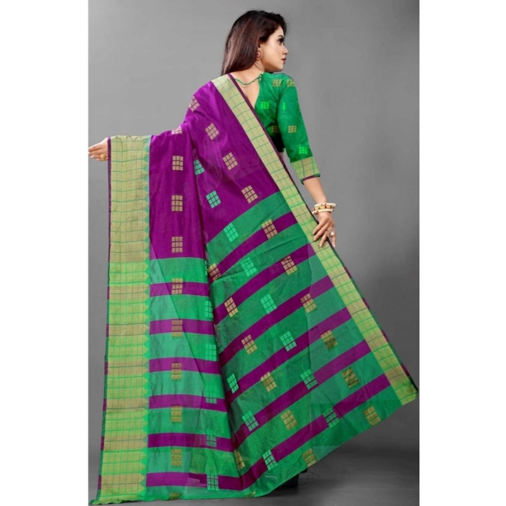 Generic Women's Art Silk Woven Design Venkatgiri Saree With Unstitched Blouse (Purple)