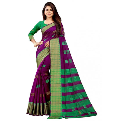 Generic Women's Art Silk Woven Design Venkatgiri Saree With Unstitched Blouse (Purple)