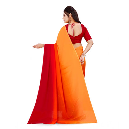 Generic Women's Georgette Printed Saree With Unstitched Blouse (Orange, 5-6 Mtrs)