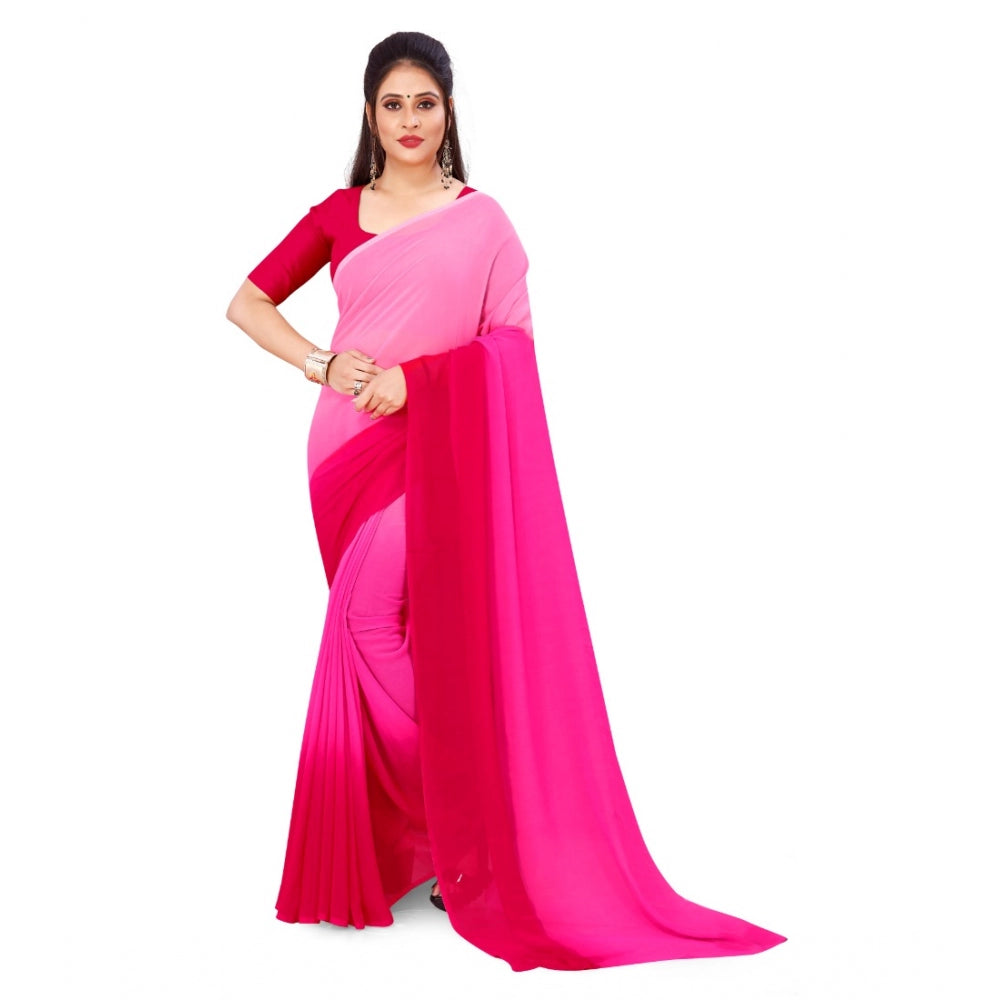 Generic Women's Georgette Printed Saree With Unstitched Blouse (Pink, 5-6 Mtrs)