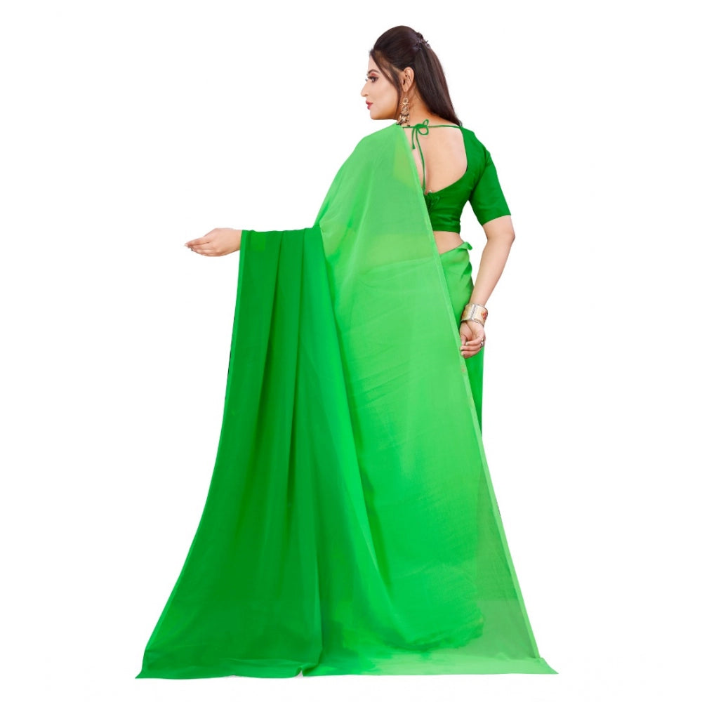 Generic Women's Georgette Printed Saree With Unstitched Blouse (Green, 5-6 Mtrs)