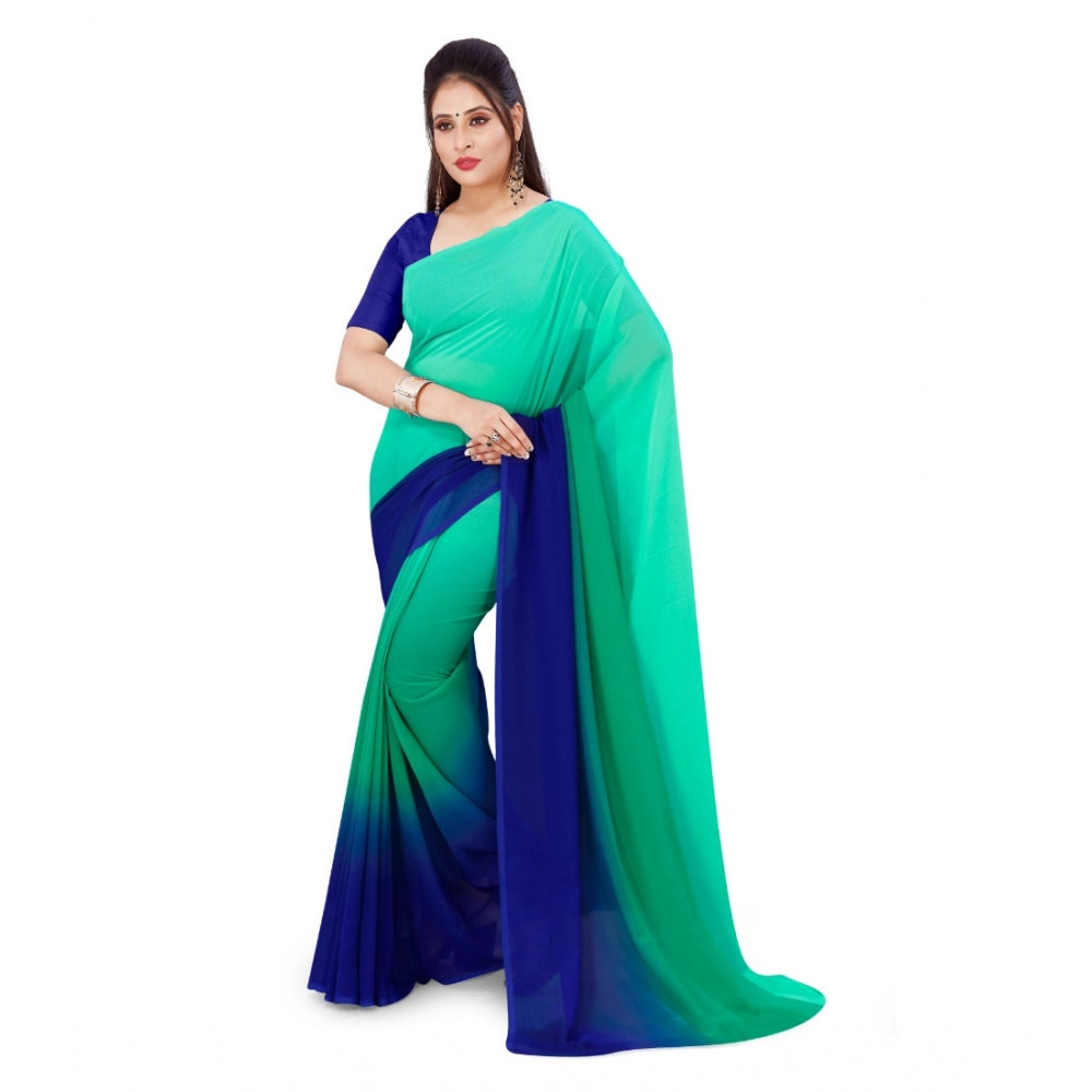 Generic Women's Georgette Printed Saree With Unstitched Blouse (Turquoise Green, 5-6 Mtrs)