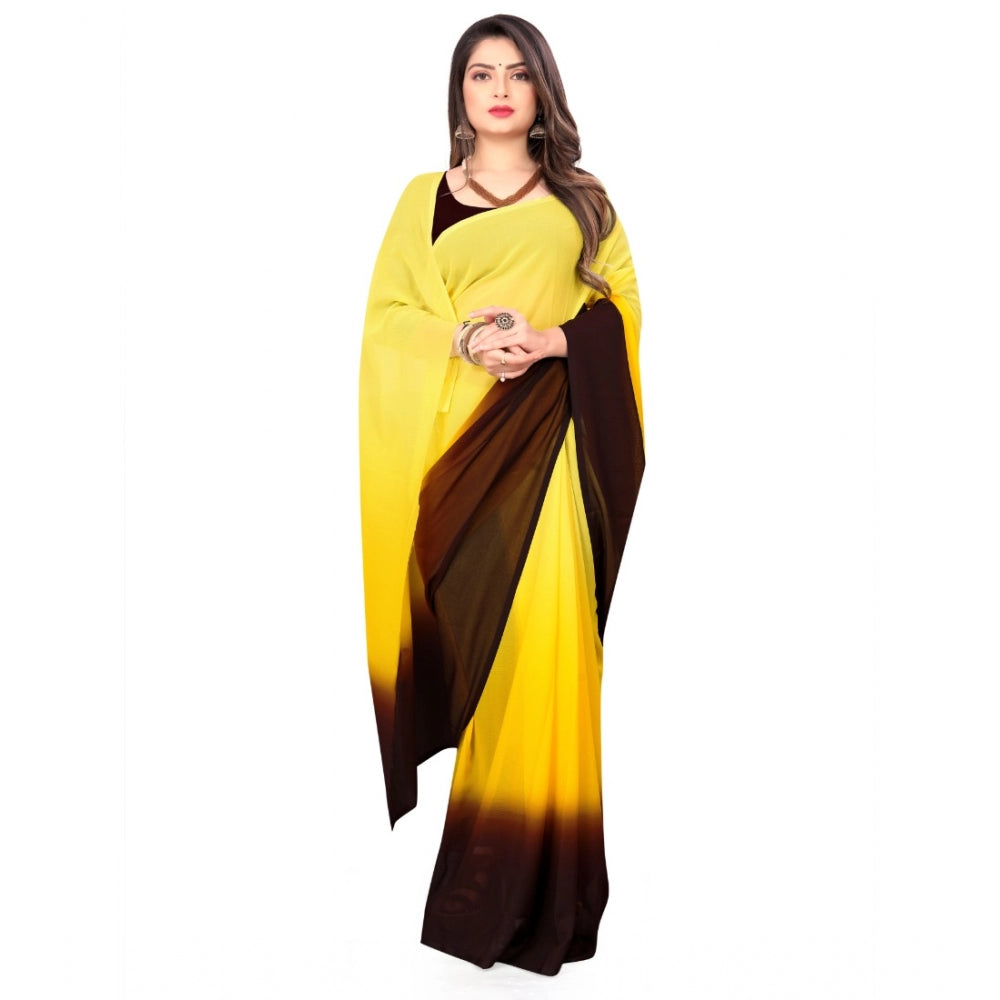 Generic Women's Georgette Printed Saree With Unstitched Blouse (Yellow, 5-6 Mtrs)