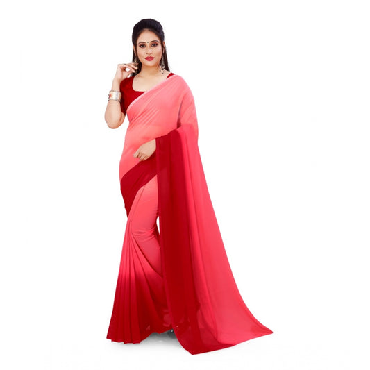 Generic Women's Georgette Printed Saree With Unstitched Blouse (Pink, 5-6 Mtrs)