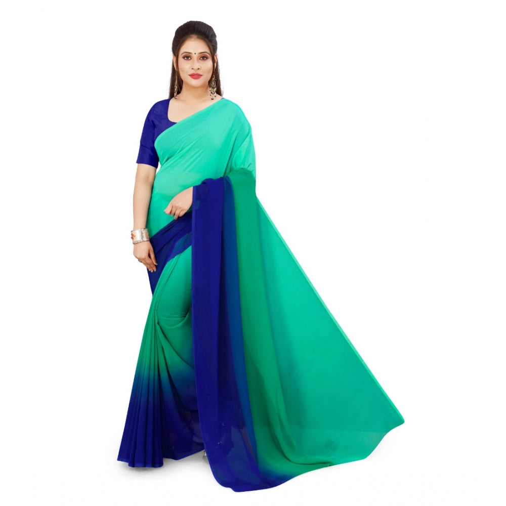 Generic Women's Georgette Printed Saree With Unstitched Blouse (Turquoise Green, 5-6 Mtrs)