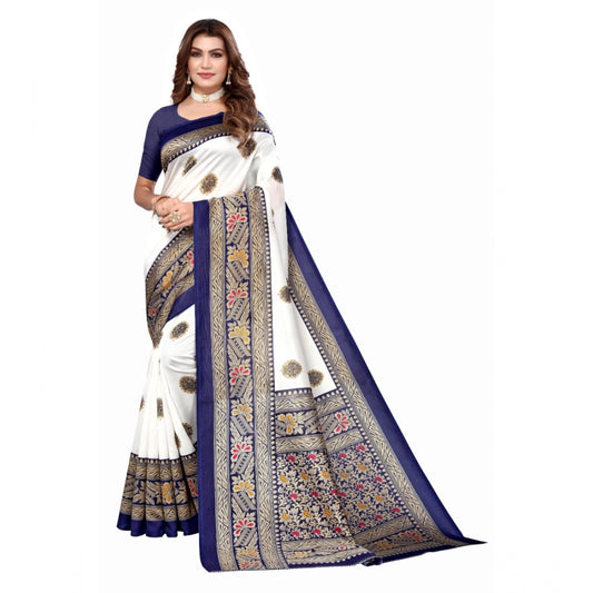 Generic Women's Art Silk Printed Saree With Unstitched Blouse (Navy Blue, 5-6 Mtrs)