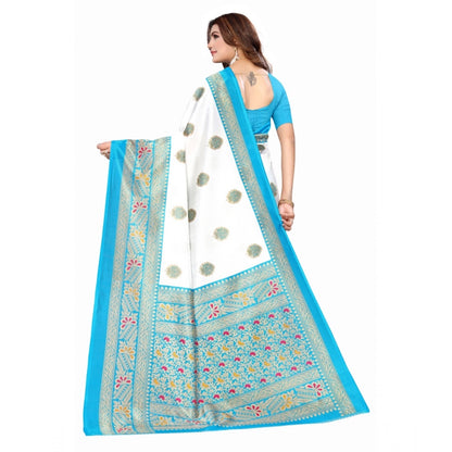 Generic Women's Art Silk Printed Saree With Unstitched Blouse (Blue, 5-6 Mtrs)