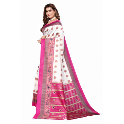 Generic Women's Art Silk Printed Saree With Unstitched Blouse (Pink, 5-6 Mtrs)