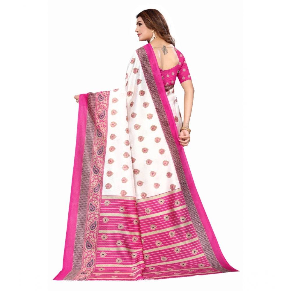 Generic Women's Art Silk Printed Saree With Unstitched Blouse (Pink, 5-6 Mtrs)