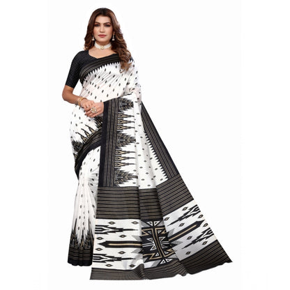 Generic Women's Art Silk Printed Saree With Unstitched Blouse (Black, 5-6 Mtrs)