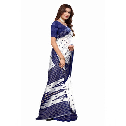 Generic Women's Art Silk Printed Saree With Unstitched Blouse (Navy Blue, 5-6 Mtrs)