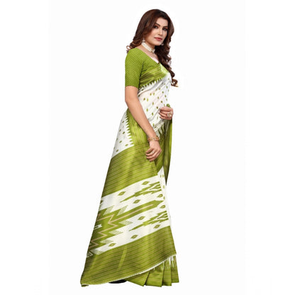 Generic Women's Art Silk Printed Saree With Unstitched Blouse (Green, 5-6 Mtrs)