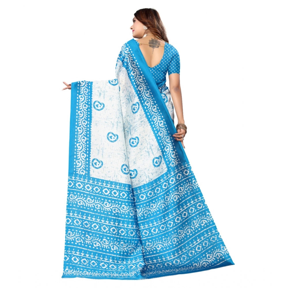 Generic Women's Art Silk Printed Saree With Unstitched Blouse (Blue, 5-6 Mtrs)