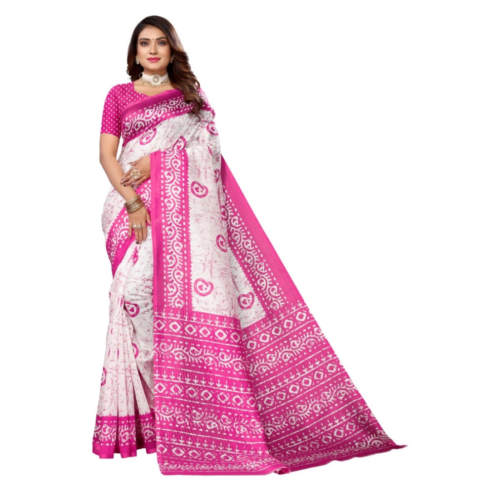 Generic Women's Art Silk Printed Saree With Unstitched Blouse (Pink, 5-6 Mtrs)