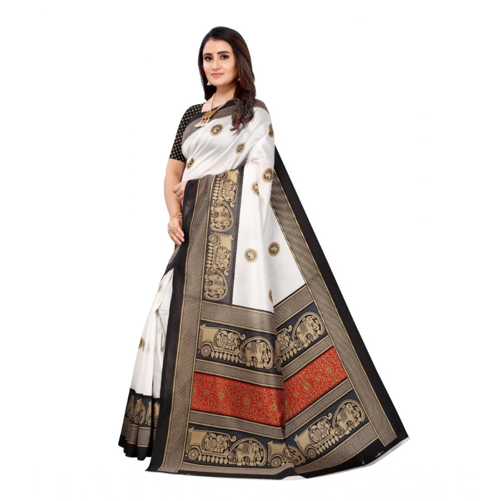 Generic Women's Art Silk Printed Saree With Unstitched Blouse (Black, 5-6 Mtrs)